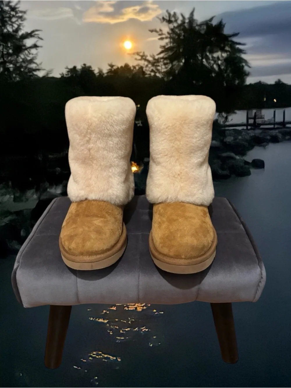 UGG Cream Shearling Winter Boots Patten